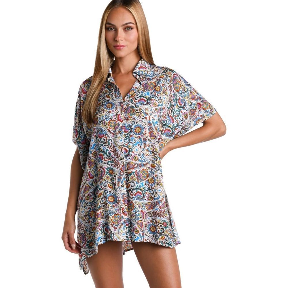 Sunshine 79 Women's Standard Resort Shirt Swimsuit Cover Up in glam paisley